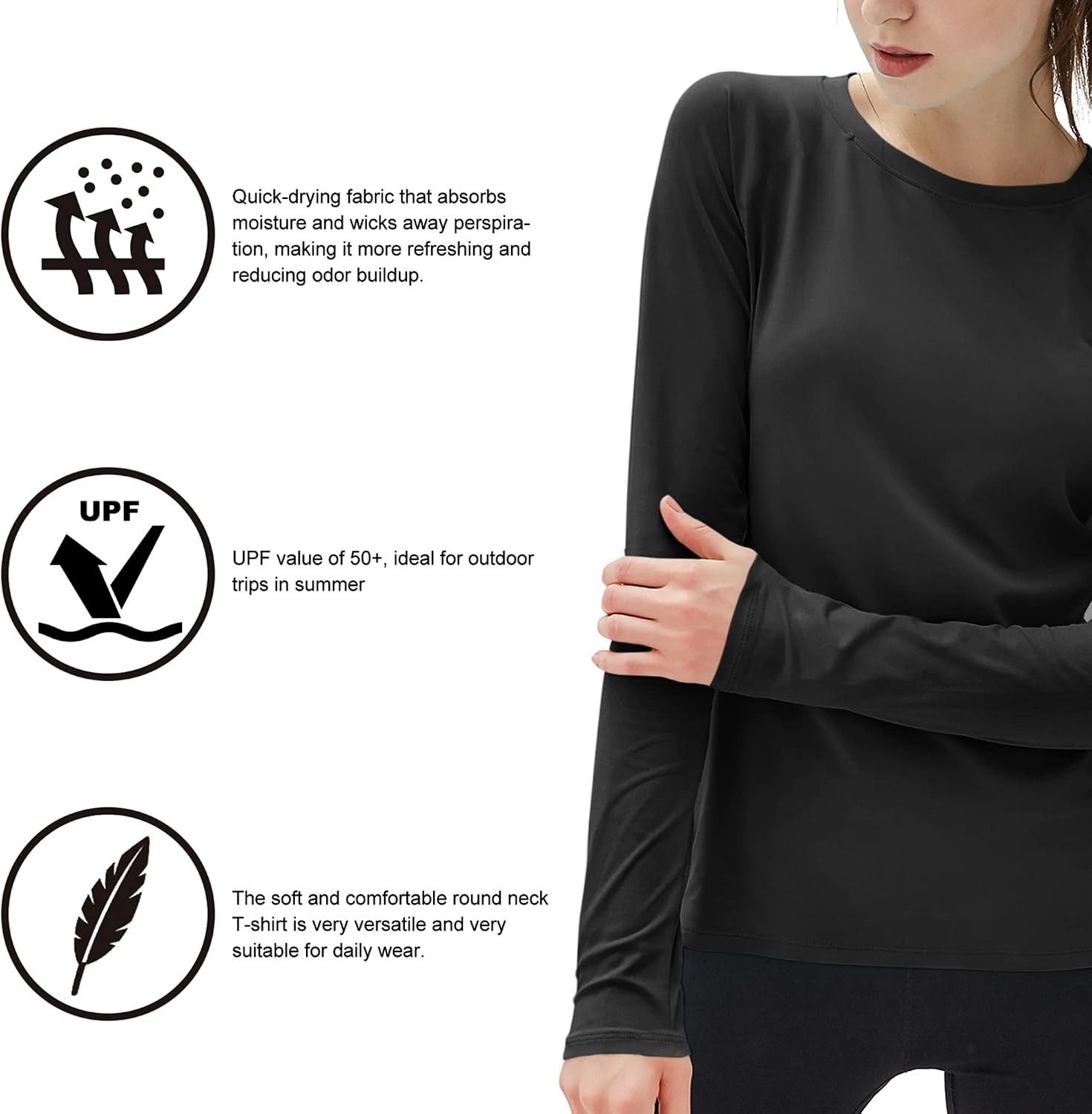 Detalle de isnowood Women's Long Sleeve Sun Shirt, UPF 50+ Quick-Dry Rash Guard