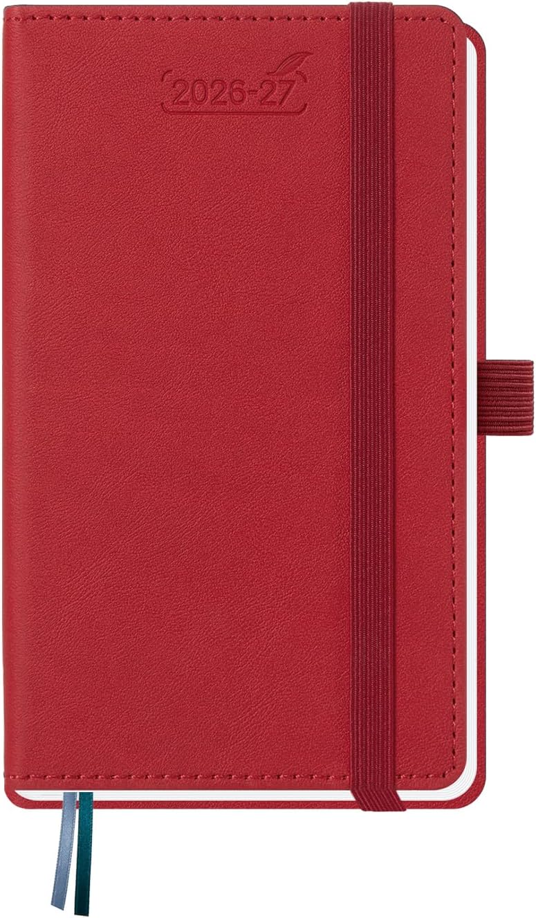 Detalle de BEZEND Kalender 2026/2027 Klein Wochenplaner A6 (18 Monate) – Hardcover mit Stifthalter, rot