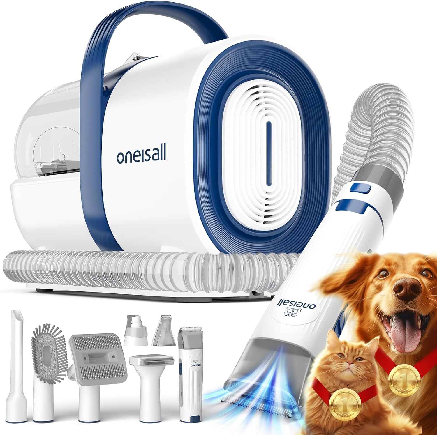 Detalle de oneisall Hundeschermaschine mit Staubsauger – 12.000 Pa Saugkraft, 7 Pflege-Tools
