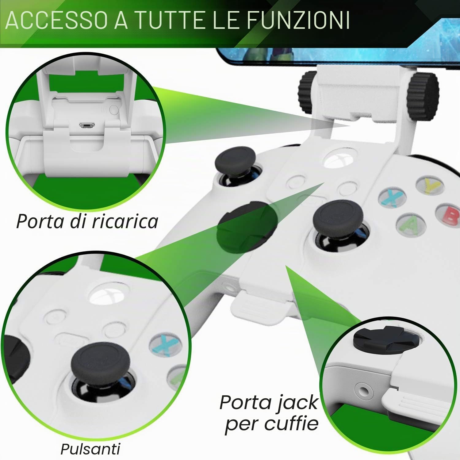 Detalle de Supporto per telefono per controller Xbox Series X|S, morsetto regolabile – Orzly