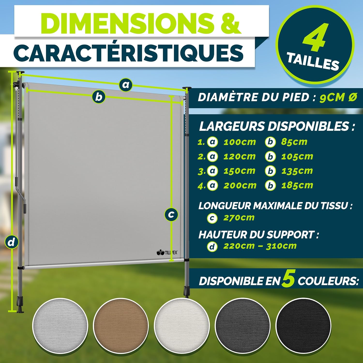 Thumbnail 6 de Store vertical tillvex 200 x 310 cm taupe avec manivelle, sans perçage