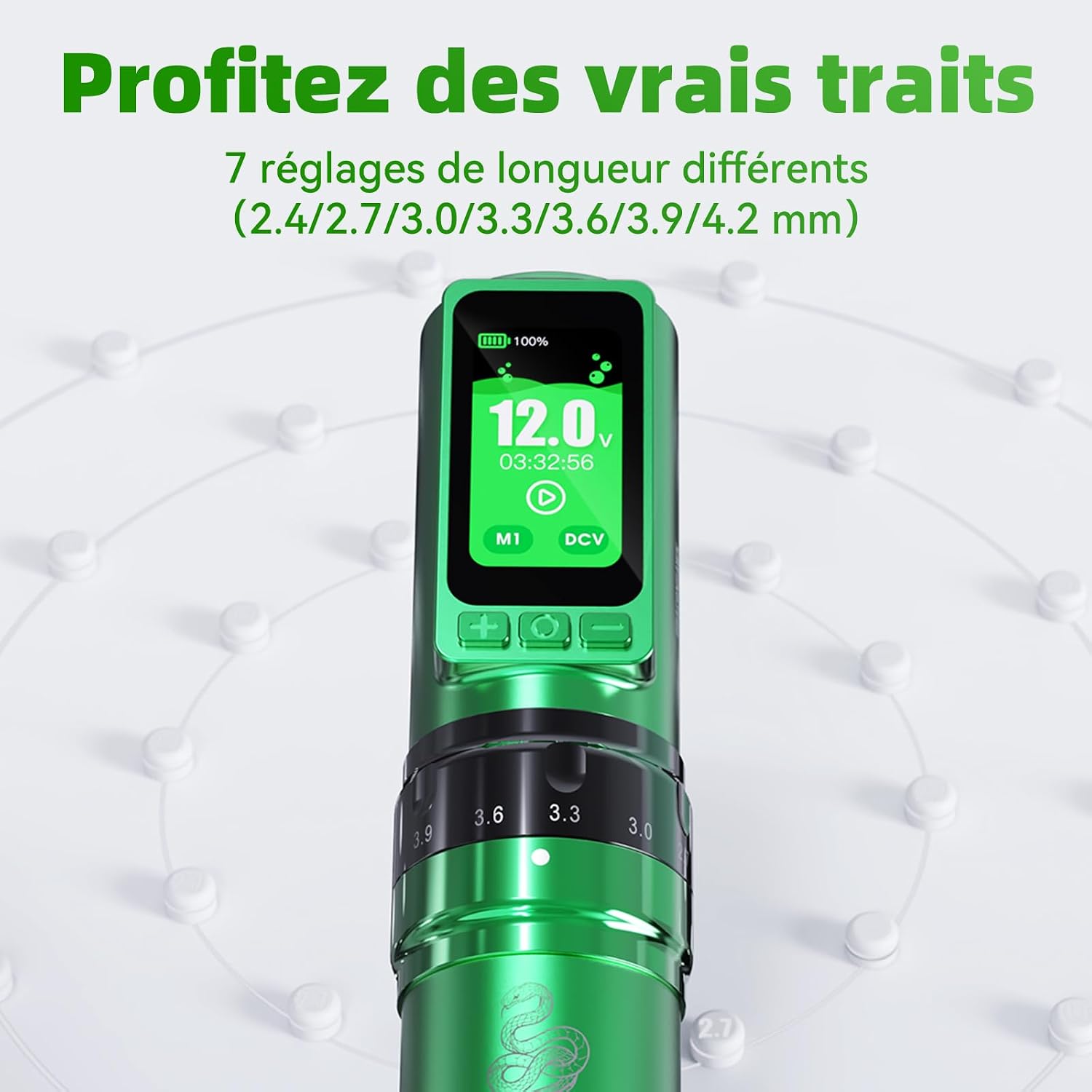 Detalle 2 de Dragonhawk Fold Pro « Year of Snake » Mcore-C3 — kit machine à tatouer sans fil 3000 mAh avec 2 piles