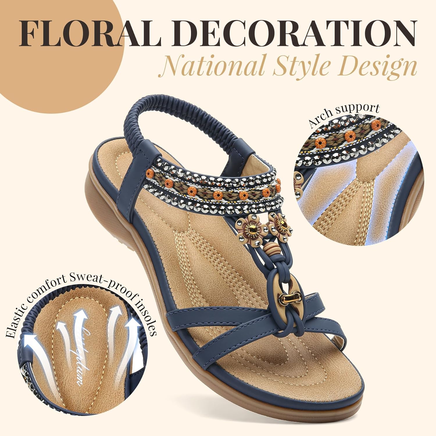 Thumbnail 3 de Littleplum Damen Sandalen Freizeit – Boho-Sandalette mit Strass & Strassperlen