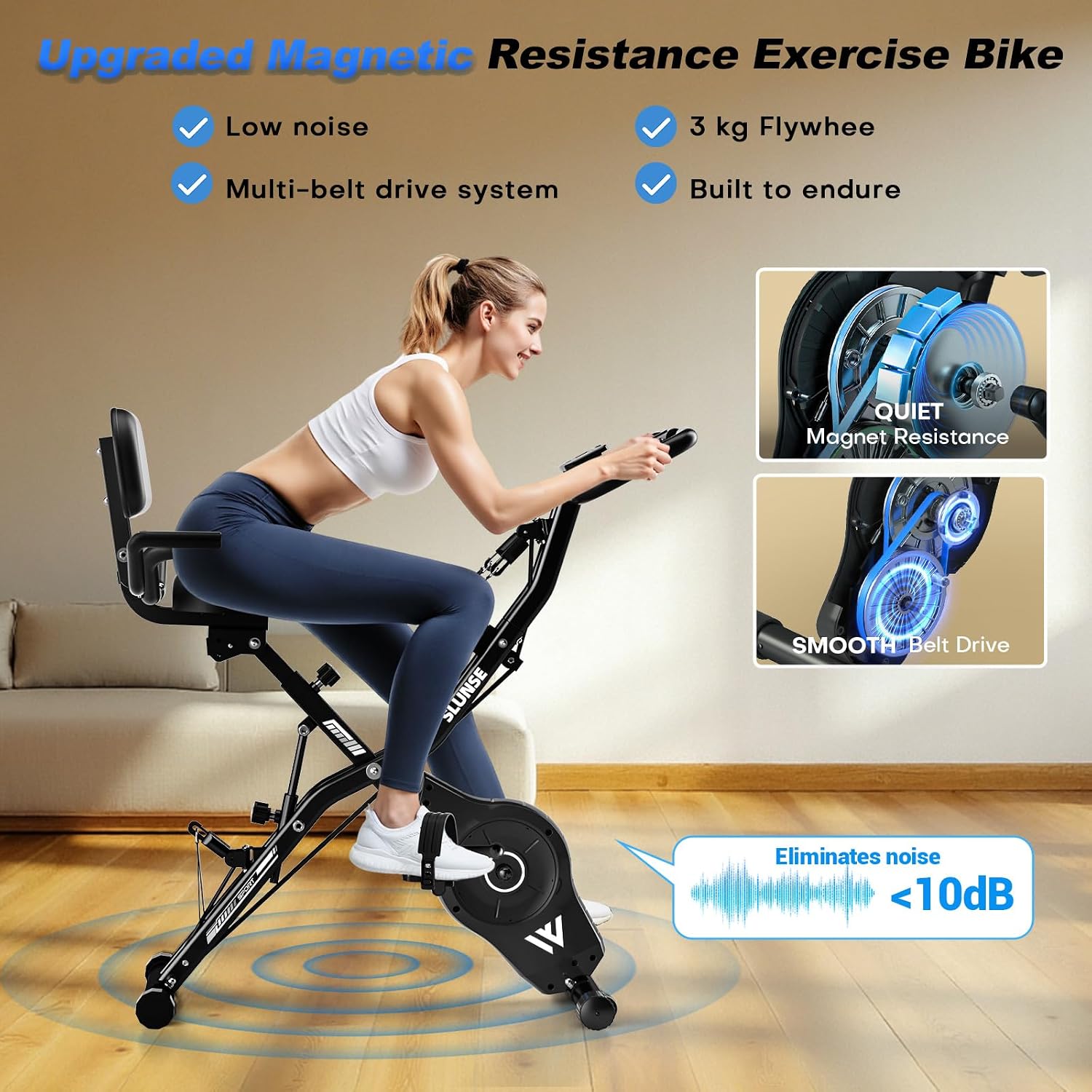 Detalle de SLUNSE FITNESS 916 5-in-1 Folding Exercise Bike, 16-Level Magnetic Resistance
