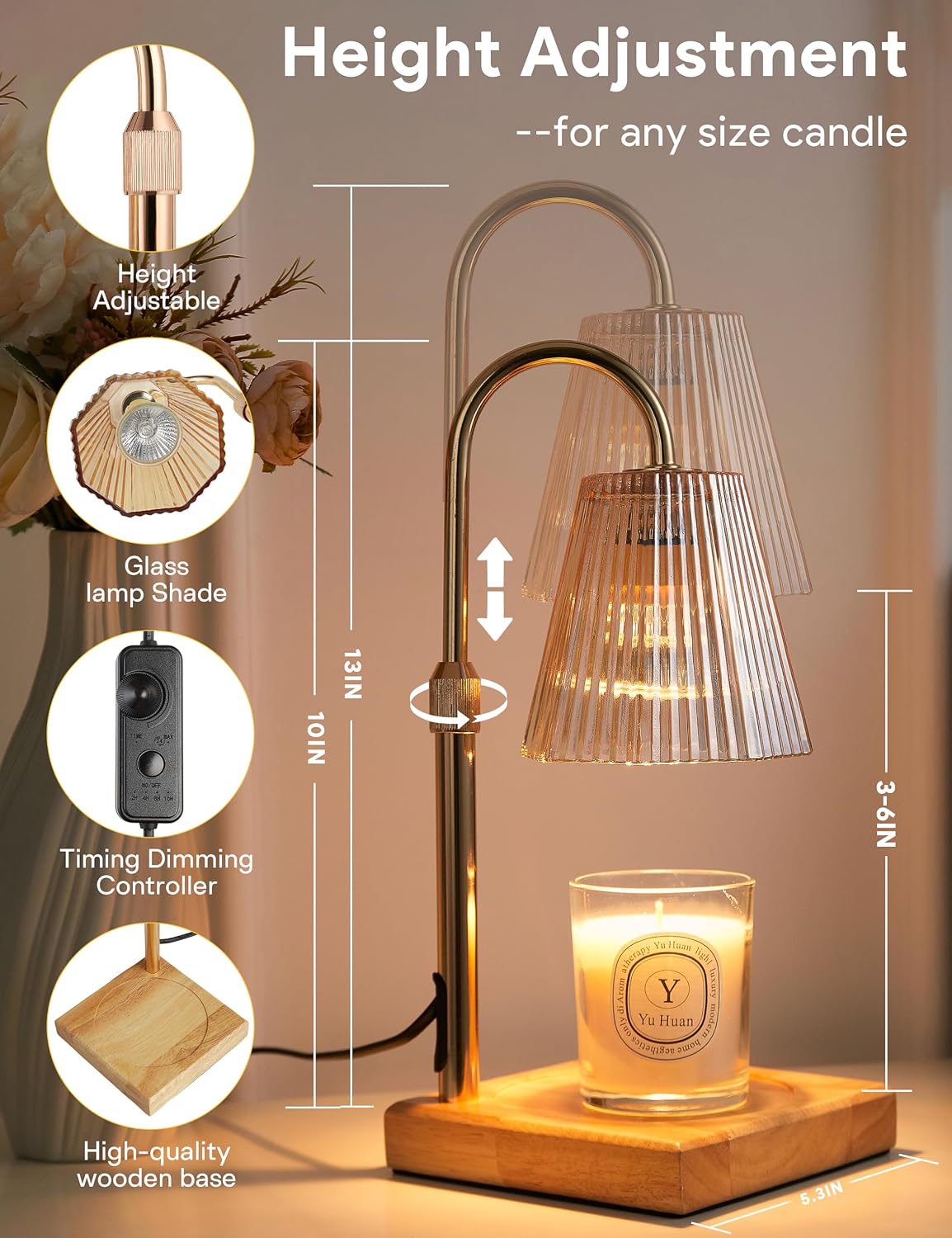 Detalle de Allanmen Candle Warmer Lamp with Timer and Dimmable Brightness