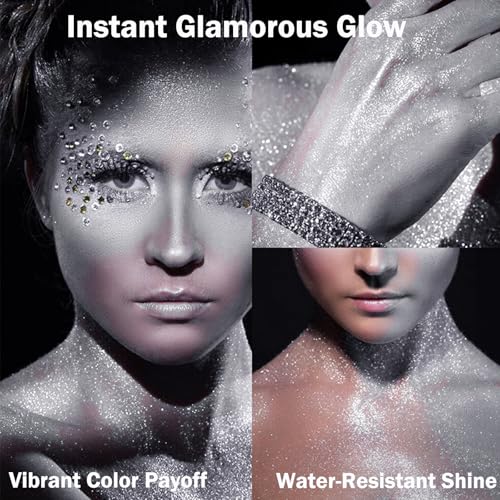 Detalle de Premium Silver Glitter Spray by Mikloven — Luxurious Shimmer Mist for Body, Hair, Face & Clothing (100ml, 1 Pack)