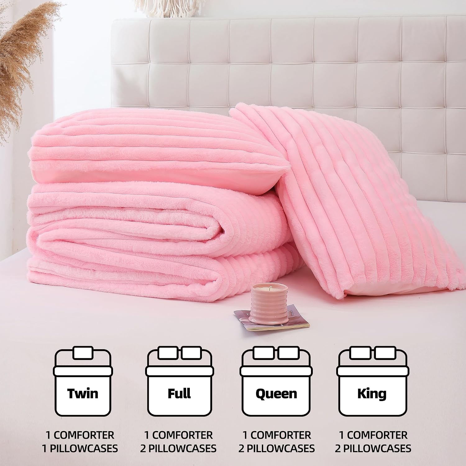 Thumbnail 6 de Smoofy Fluffy Queen Comforter Set 90x90 Pink