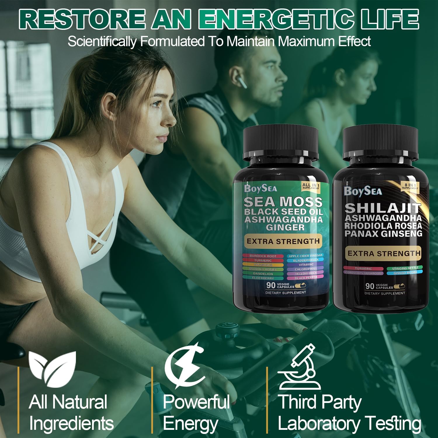 Detalle de Boysea Shilajit and Sea Moss Supplement Bundle, 180 Count, Multi-Ingredient