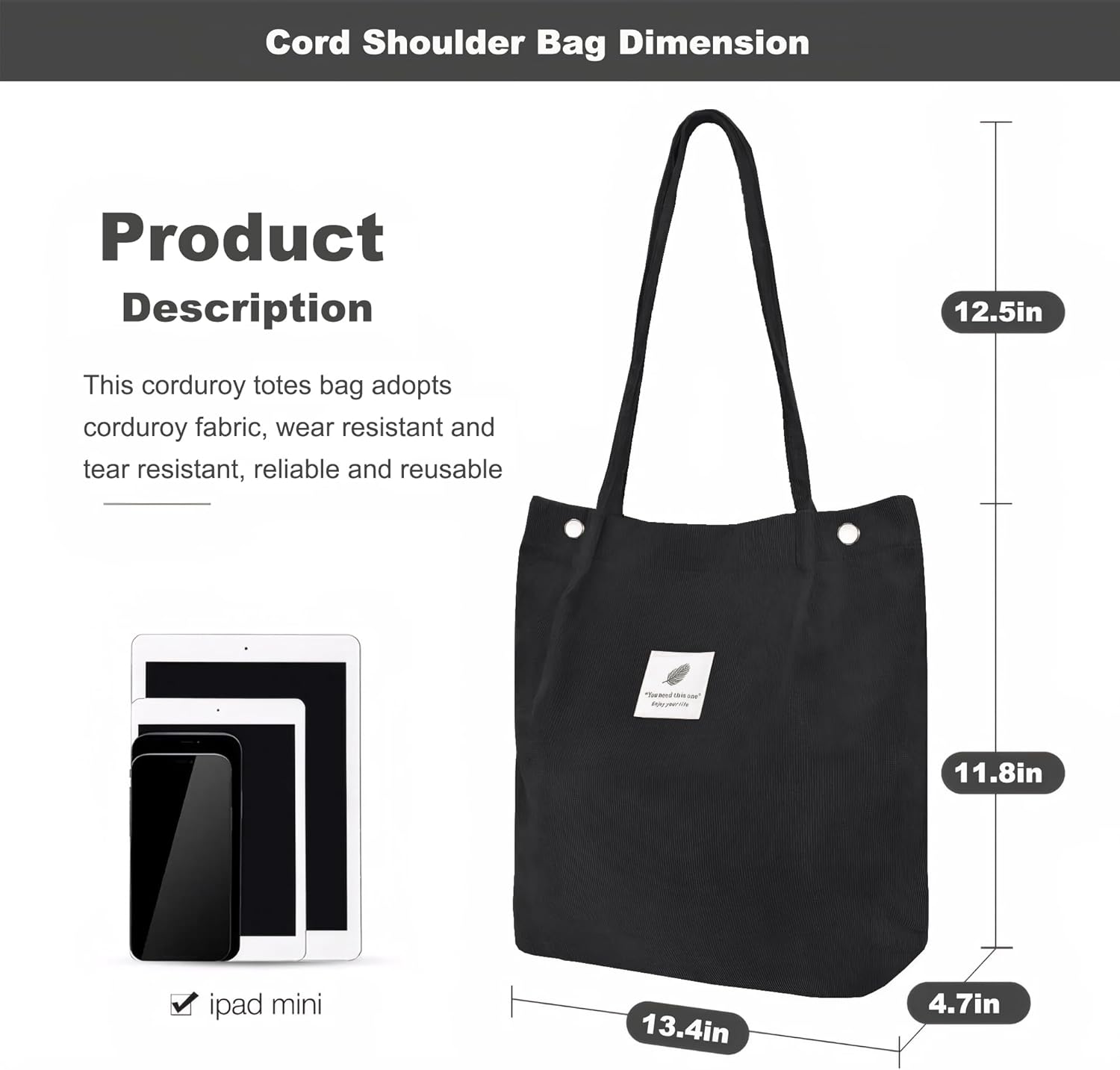 Thumbnail 3 de ZhengYue Corduroy Totes Bag: A Practical Cord Shoulder Tote for Everyday Use