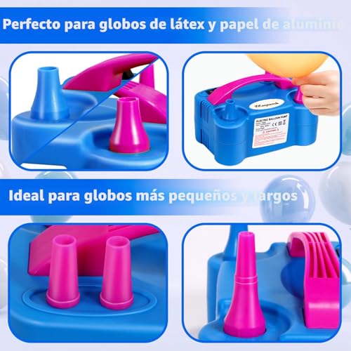 Detalle de FLSEPAMB Inflador de Globos Eléctrico 600W: Hinchador Portátil 2+2 Boquillas para Bodas y Fiestas