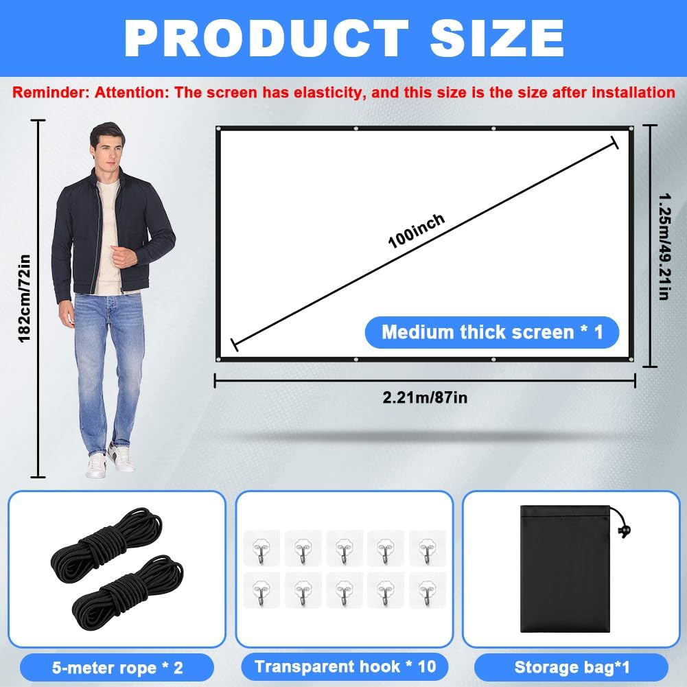 Detalle 2 de OFFCUP 100in Projection Screen, Foldable Polyester with 170° Viewing Angle