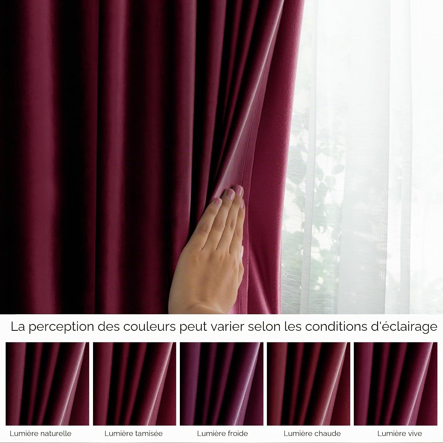 Detalle de AmeliaHome Rideau aspect velours 1 pièce – occultant et élégant pour décoration de fenêtre