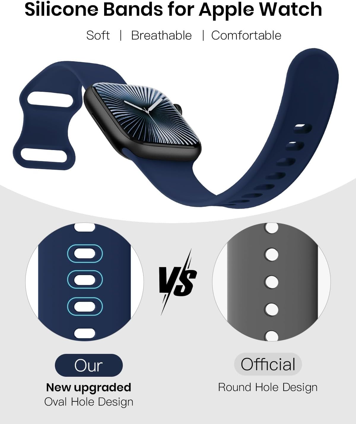 Thumbnail 1 de Silicone sport strap for Apple Watch (38–49mm) in Navy Blue – upgraded round-hole design