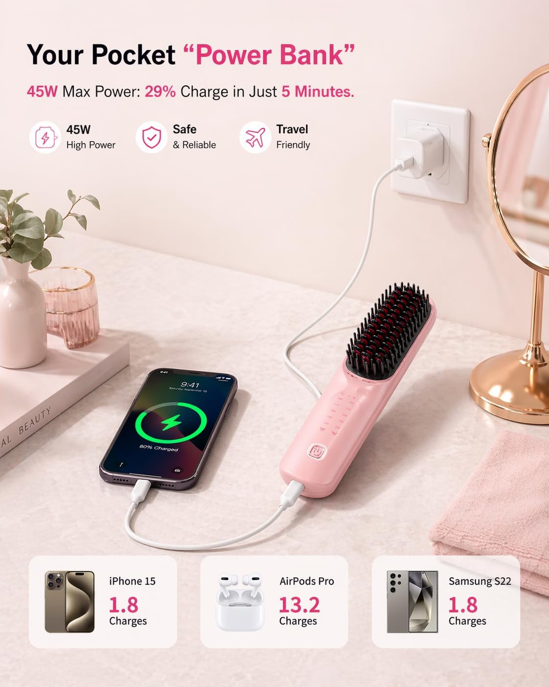 Thumbnail 6 de Bopcal Cordless Hair Straightener Brush: Travel-Friendly 6-Setting Heated Brush