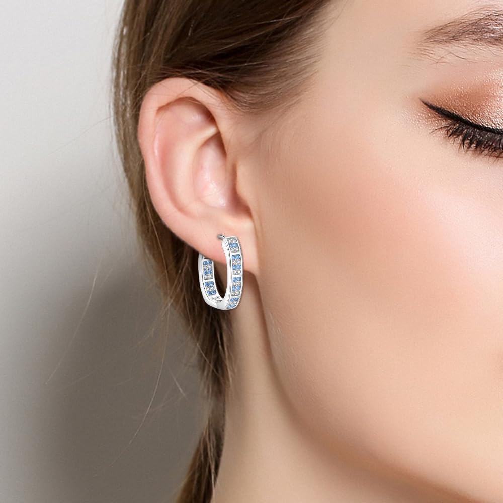 Detalle de KUNSIR 925 Sterling Silver U Shaped Hoop Earrings with Colourful Cubic Zirconia