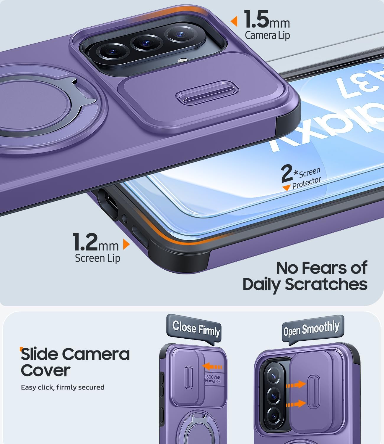Thumbnail 2 de AOUIA 5G Case for Samsung A37/A36/A56 with 2 Screen Protectors, 360° Kickstand and Slide Camera Cover