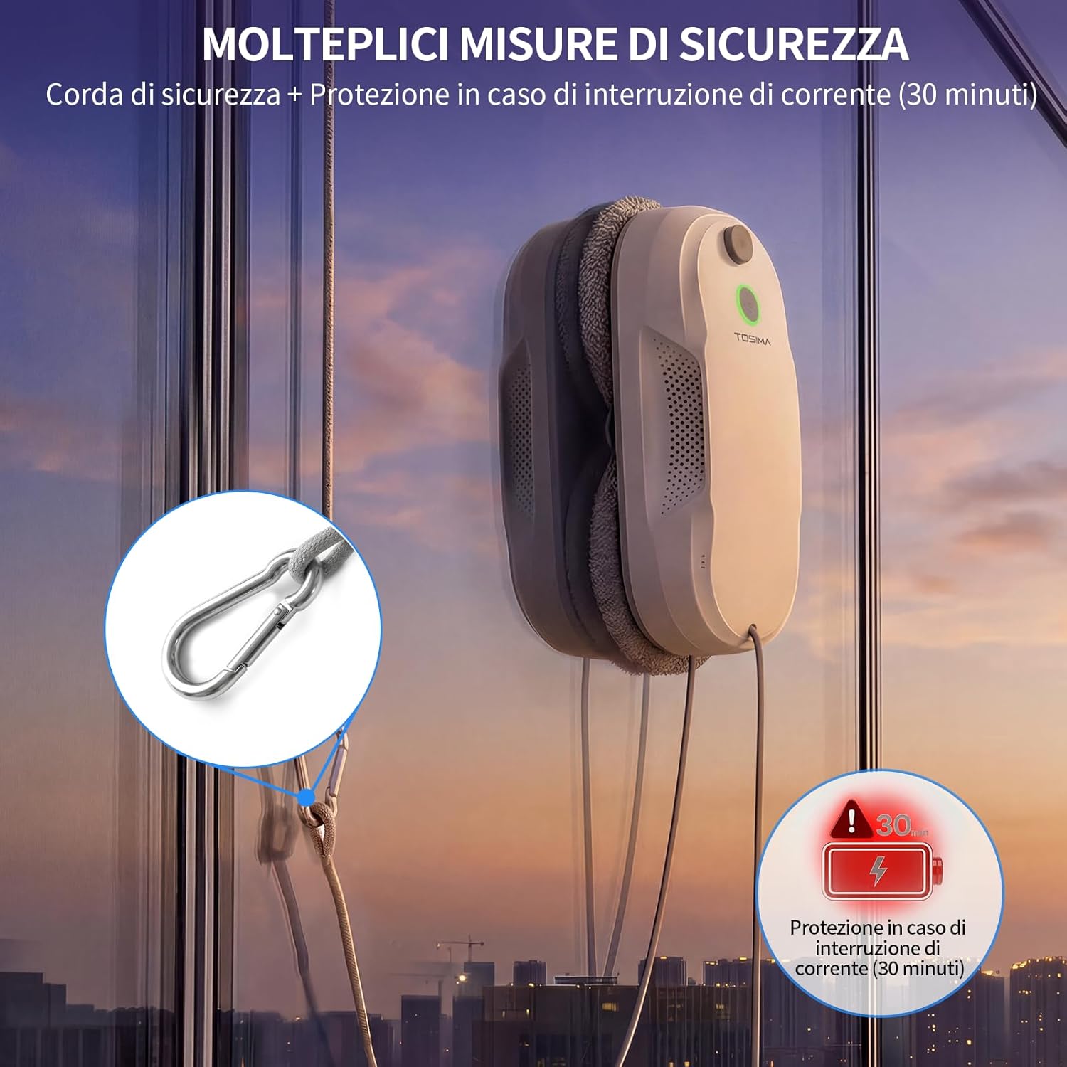 Thumbnail 4 de Tosima W5 Pro : robot laveur de vitre automatique 6400 Pa avec double pulvérisation d’eau ultrasonique