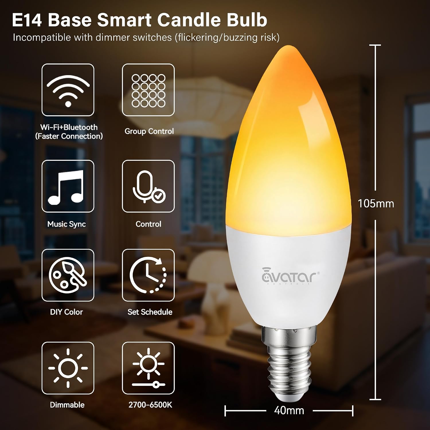 Thumbnail 2 de Avatar Controls E14 Smart Bulbs 2 Pack: Versatile, Dimmable RGB LEDs for Chandeliers and More