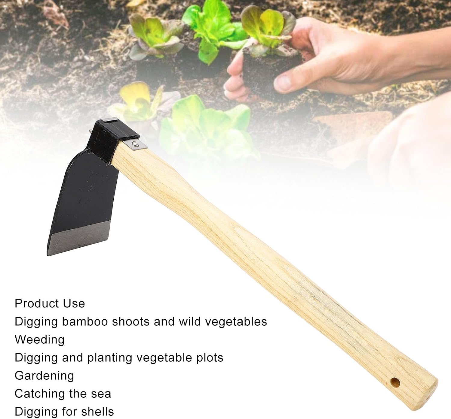 Thumbnail 6 de Aramox D202 planteringshacka med trähandtag och blad i kolstål