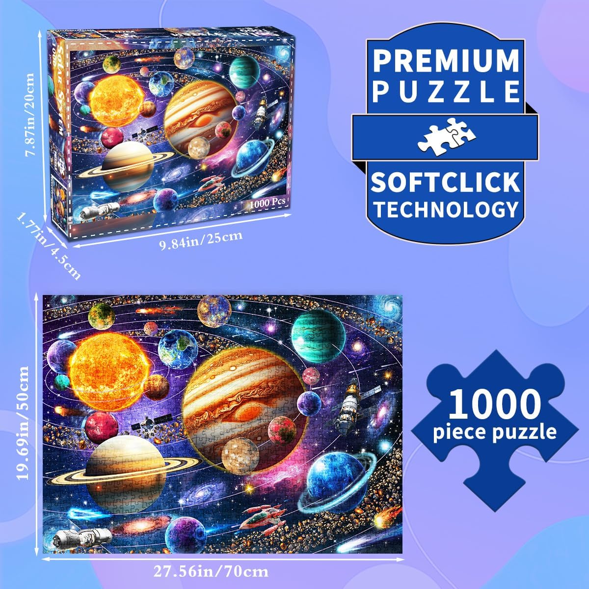 Thumbnail 4 de 1000-Piece Jigsaw Puzzle for Adults – Space Planet & Solar System (70cm–50cm finished size)