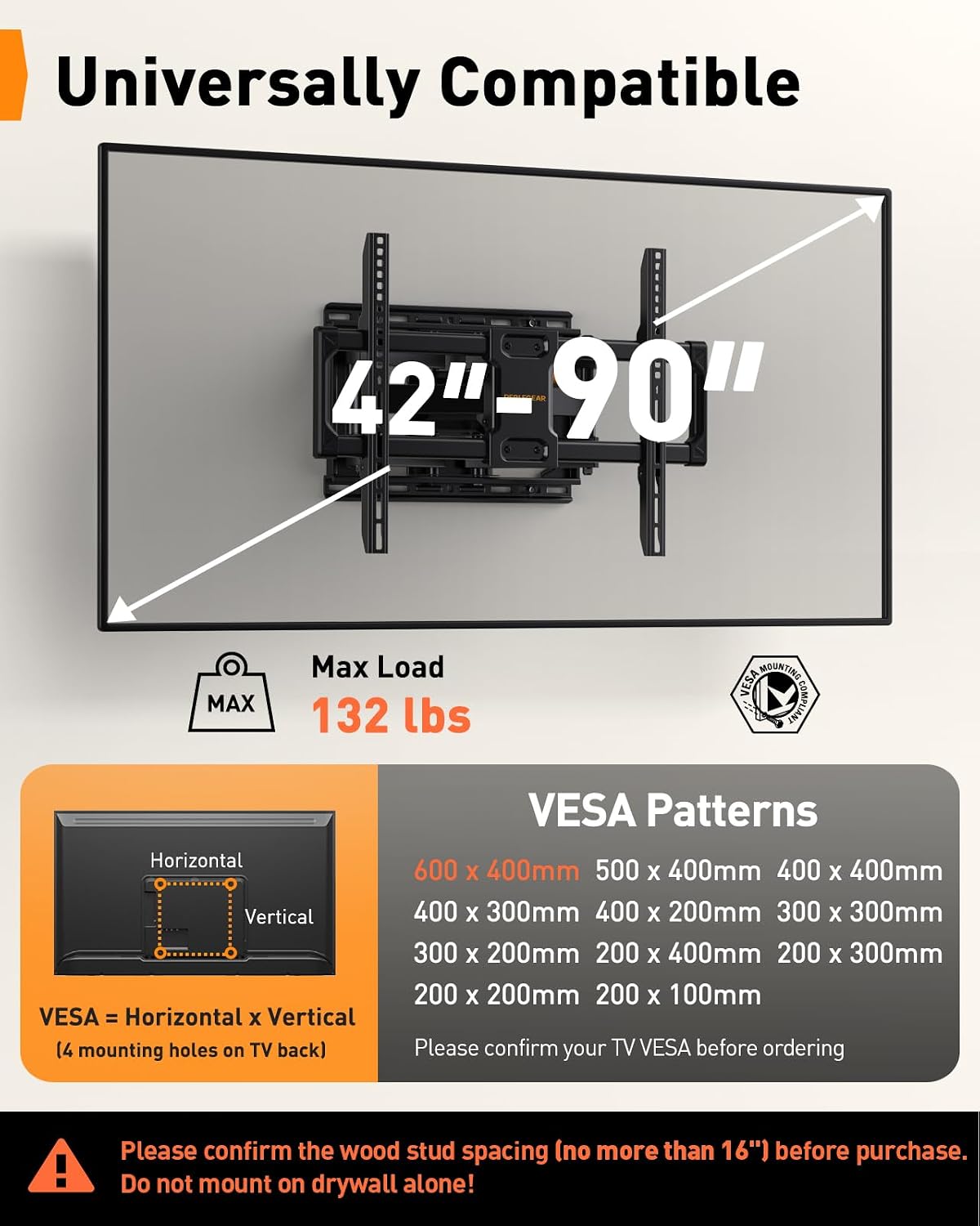 Detalle 2 de Perlegear PGLF8 Full Motion TV Mount 132 lb