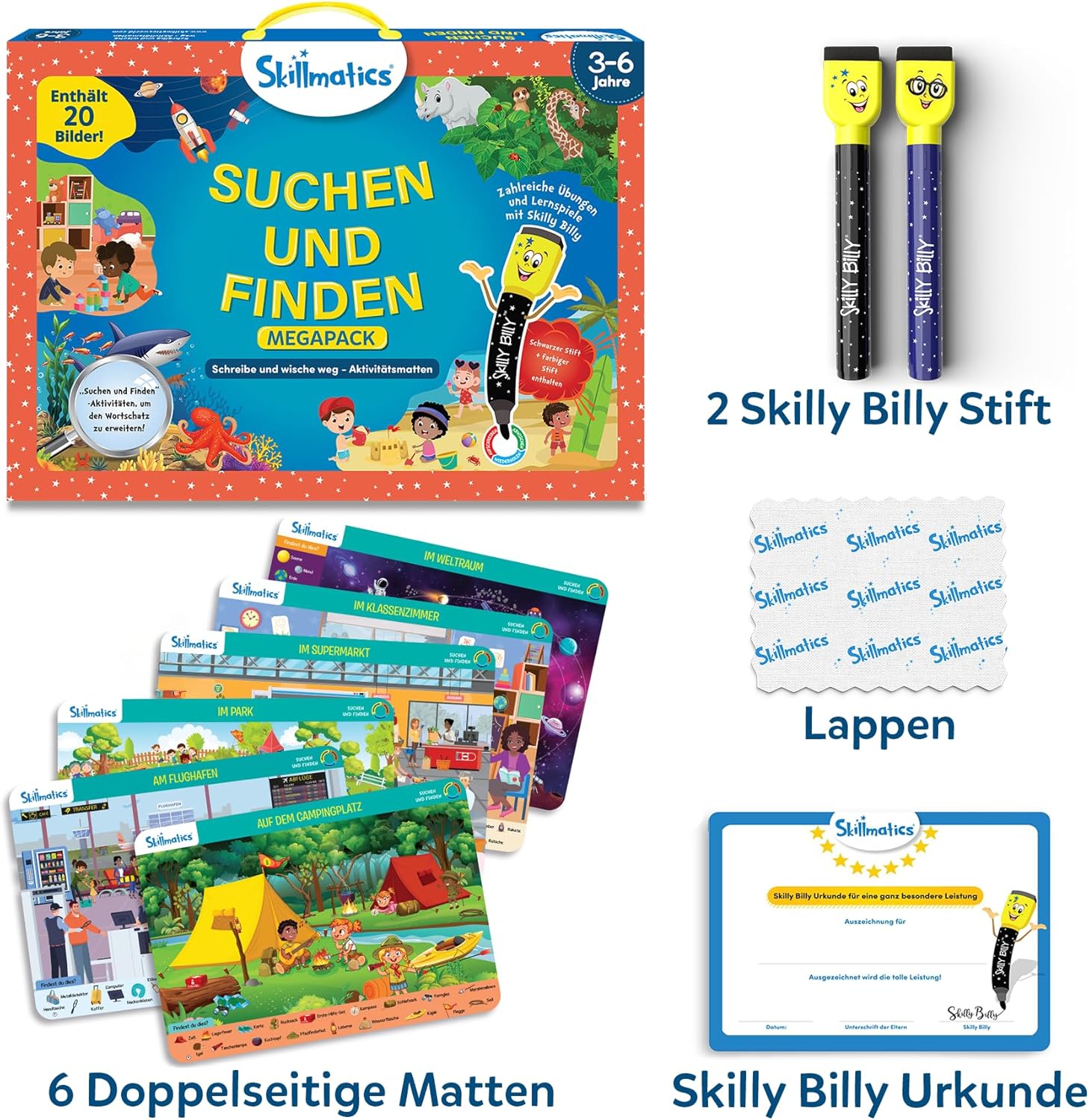 Detalle de Skillmatics-Lernspiel – Suchen und Finden Megapack: Wiederverwendbare Aktivitätsmatten für Kinder 3–6