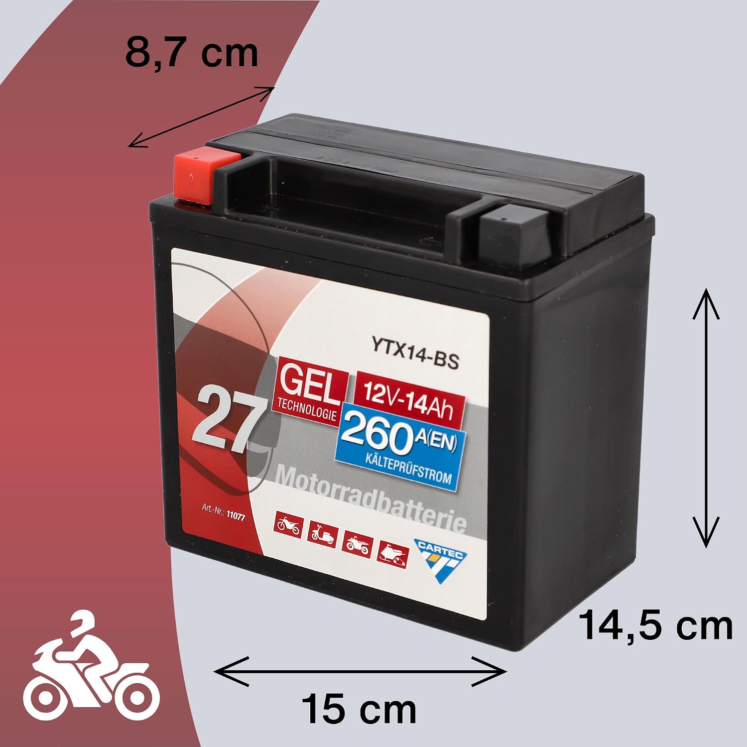 Thumbnail 3 de CARTEC YTX14-BS 14Ah Gel-Batterie 🏍