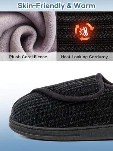 Detalle 2 de LongBay Men's Wide Fit Slippers with Memory Foam – Black, UK 7