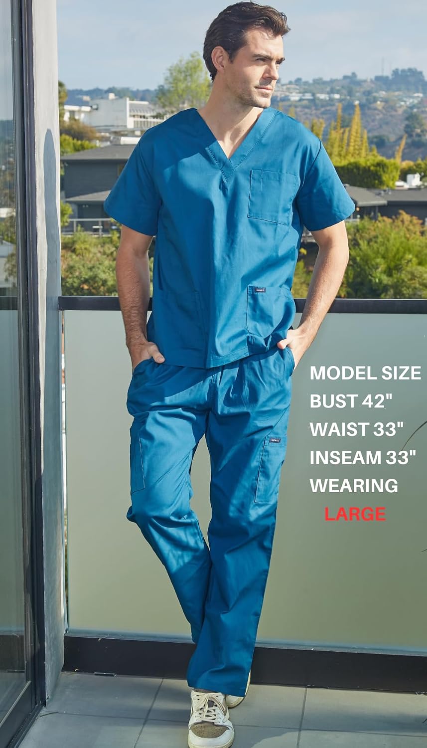 Detalle de Dagacci Medical Uniform Men's V-Neck Cargo Scrub Set, Cotton Blend, 8 Pockets
