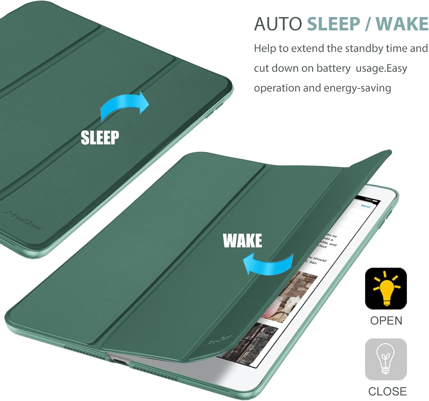 Thumbnail 6 de ProCase Schutzhülle für iPad 9,7 Zoll (iPad 5/6, Modelle A1893/A1954/A1822/A1823) – automatische Schlaf-/Wachfunktion, Nachtgrün