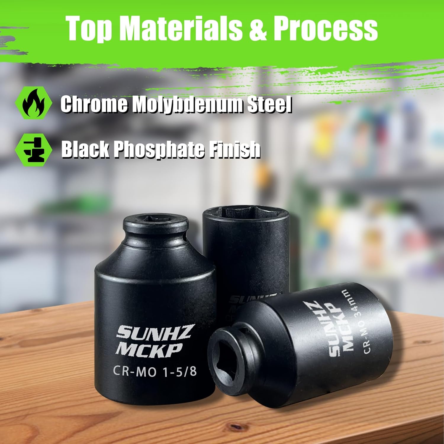 Thumbnail 4 de SUNHZ MCKP 1/2" Drive Deep Impact Socket Set (17-Piece) for Axle Nuts, CR-MO, SAE + Metric