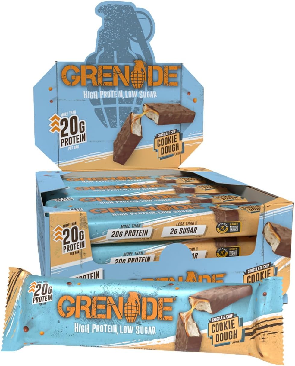 Grenade Barre Hyperprotéinée à Faible Teneur en Glucides – Chocolate Chip Cookie Dough, 12 x 60 g