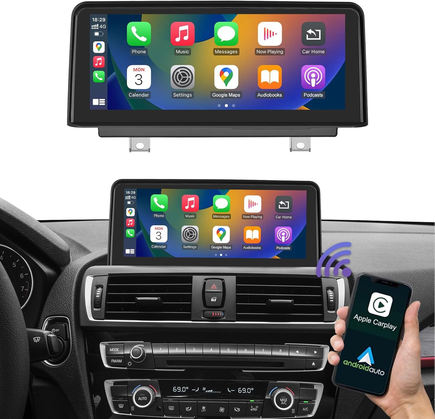 Detalle de Road Top Wireless CarPlay & Android Auto 10.25-inch Car Stereo for BMW 1 & 2 Series (2013–2015, NBT/LVDS 6-pin)