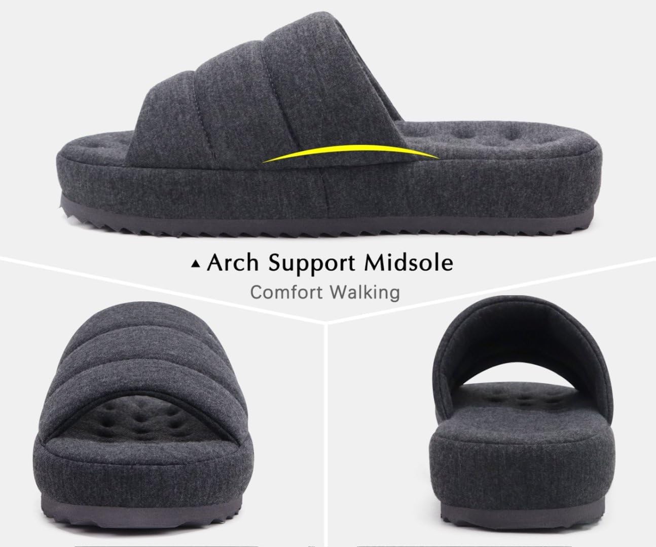 Thumbnail 6 de KuaiLu Men’s Quilted Cotton-Blend Slippers Sandals with Memory Foam Footbed