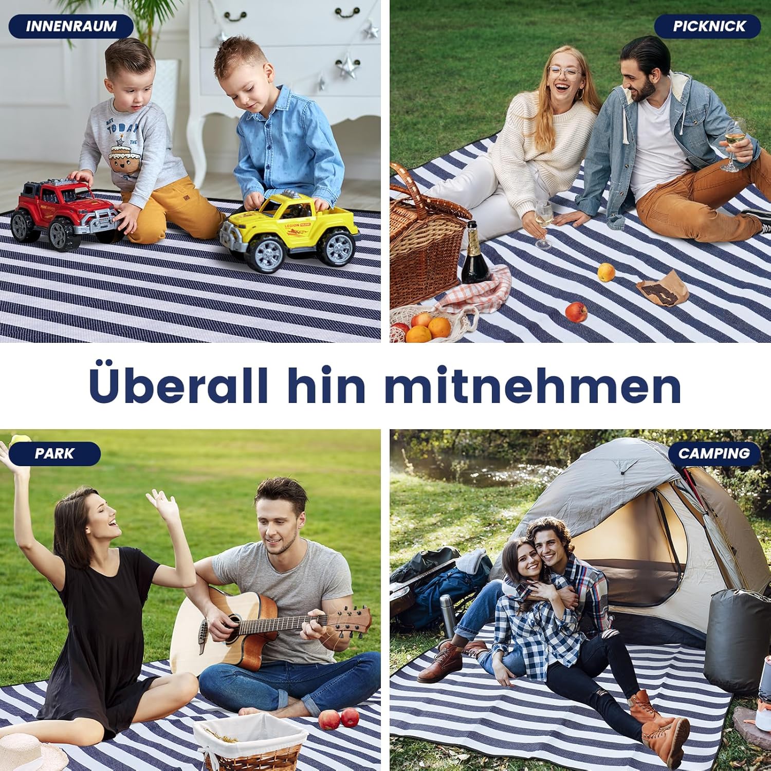Detalle de Sapsisel Picknickdecke 200 x 200 cm – extragroß, wasserdicht und faltbar