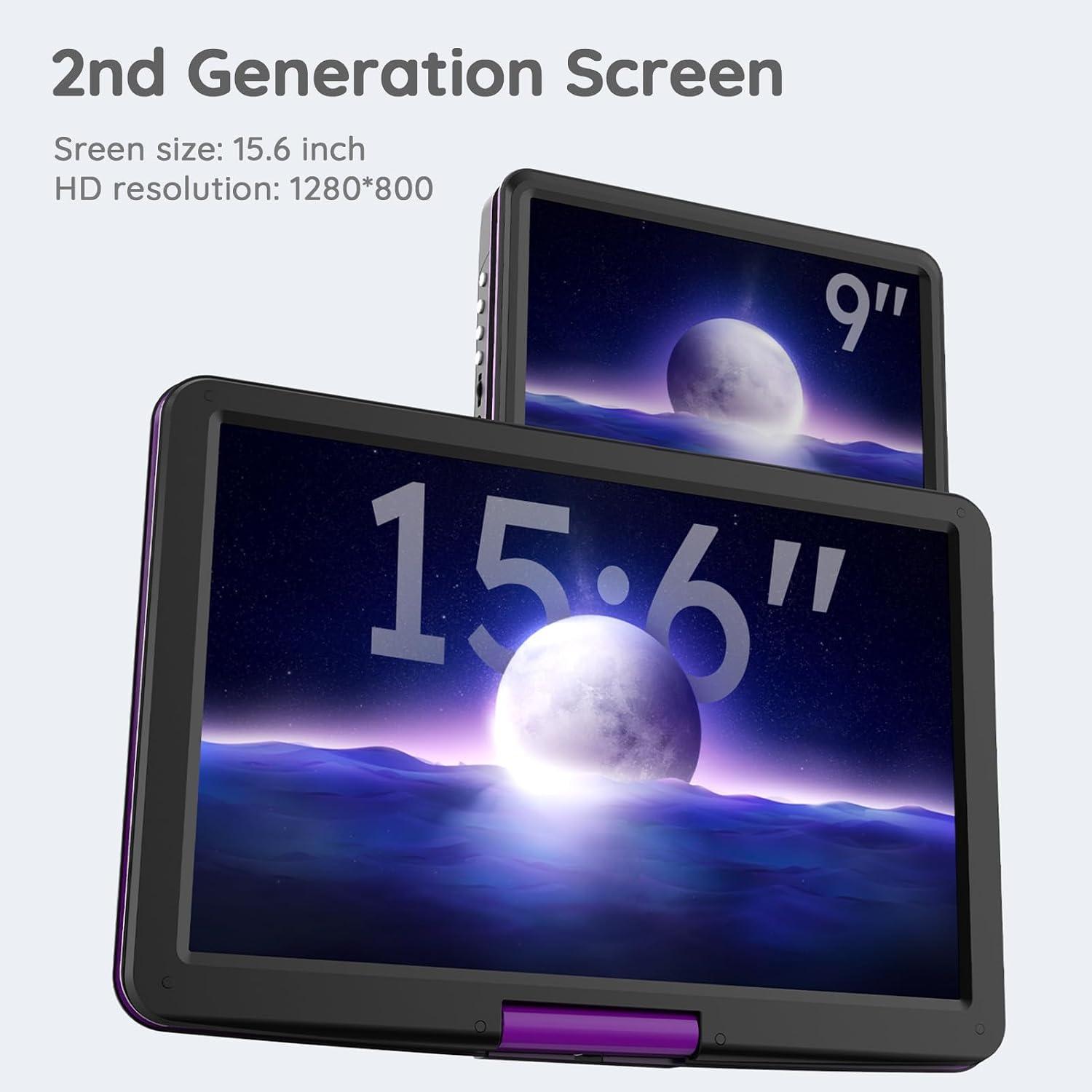 Detalle de BOIFUN BFN-161 Portable DVD Player, 15.6-Inch 1280 × 800 Swivel Screen, Purple