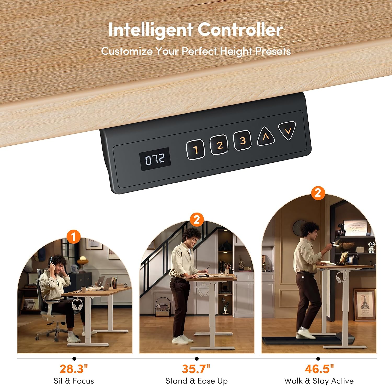 Detalle de FEZIBO INCF-SD0001-120LOG-02 Electric Standing Desk, Maple, 3 Presets