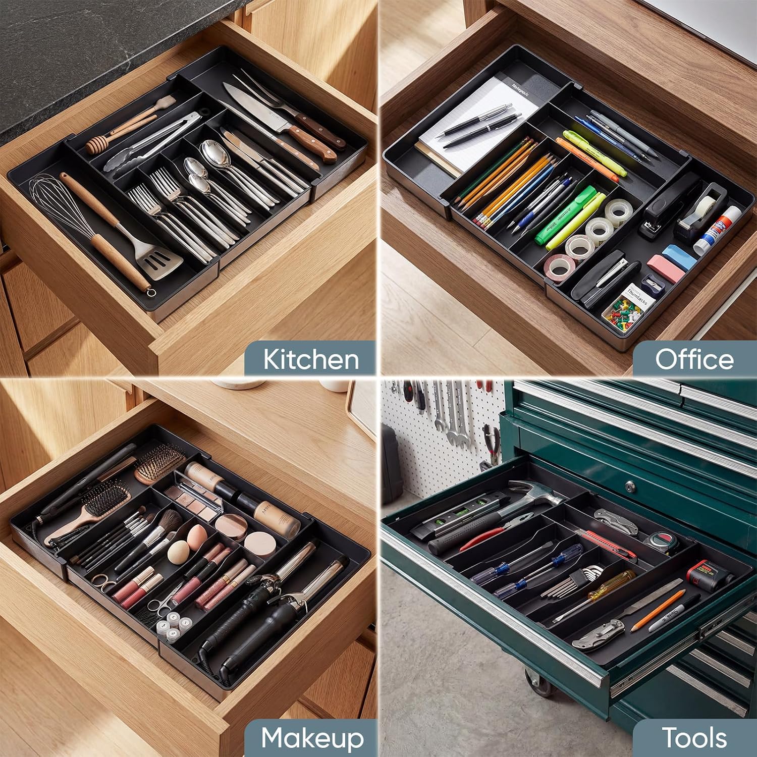 Thumbnail 4 de CCWOFF Expandable Silverware Organizer, 9 Compartments, Stainless Steel Frame, Black
