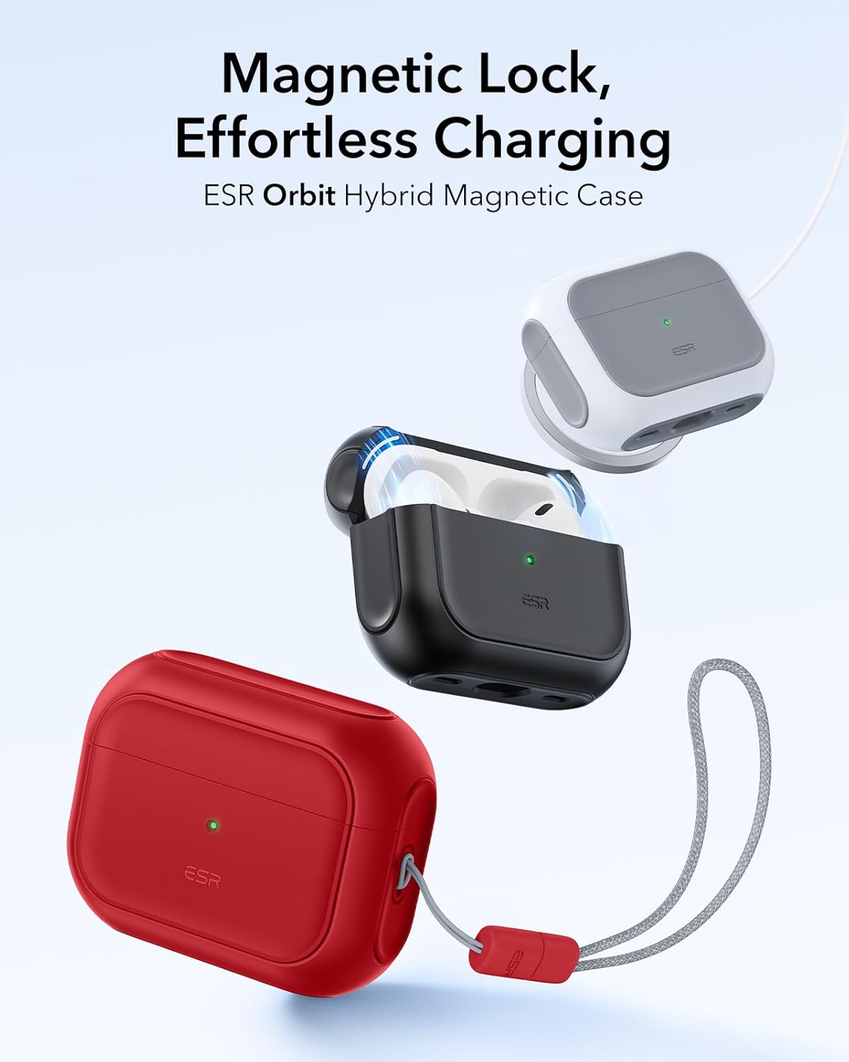 Detalle de Coque ESR pour AirPods Pro 2/1 – Protection hybride avec MagSafe et sangle, Rouge