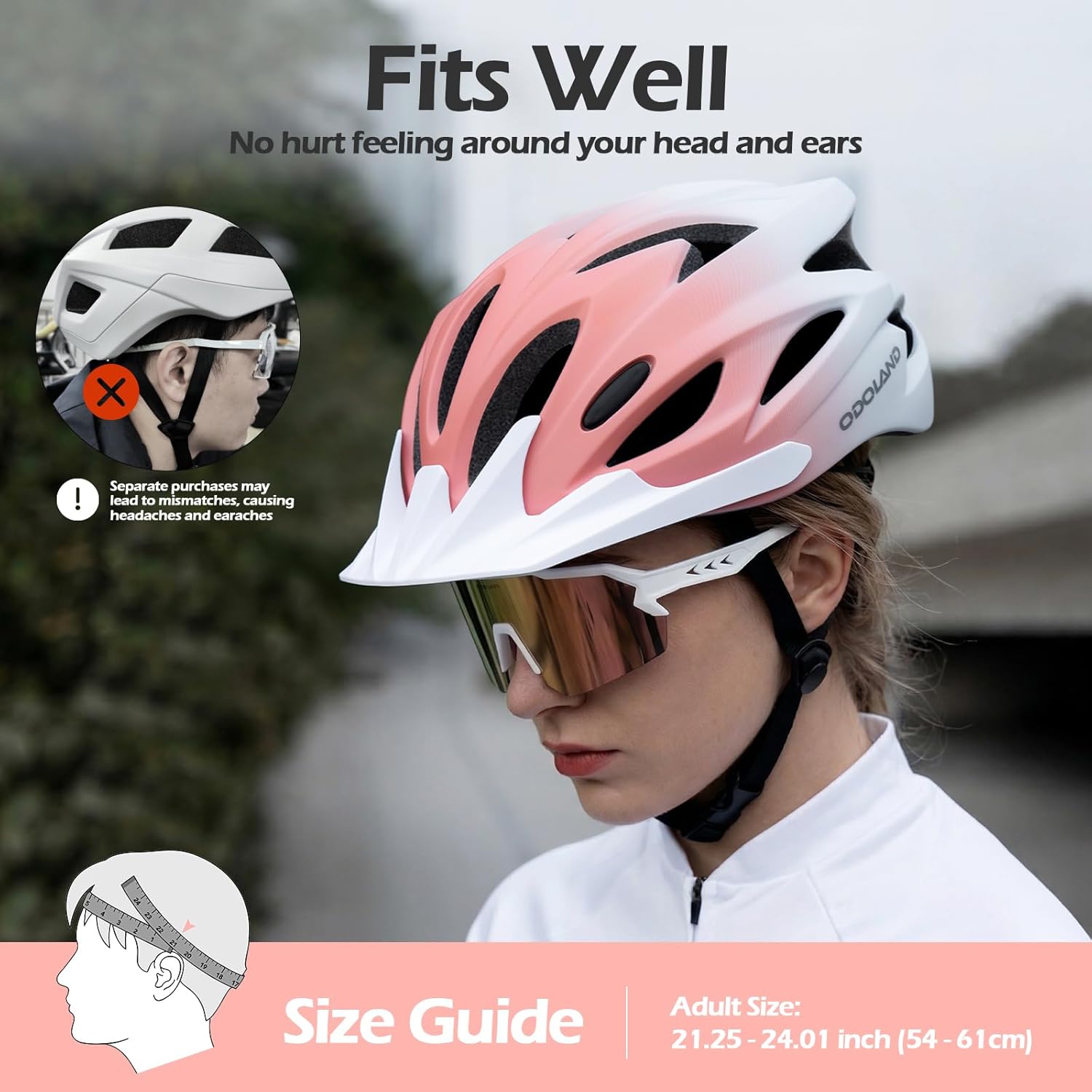 Thumbnail 2 de Odoland Fahrradhelm mit Radbrille Set – verstellbarer Rennrad- und MTB-Helm mit UV400-Schutz