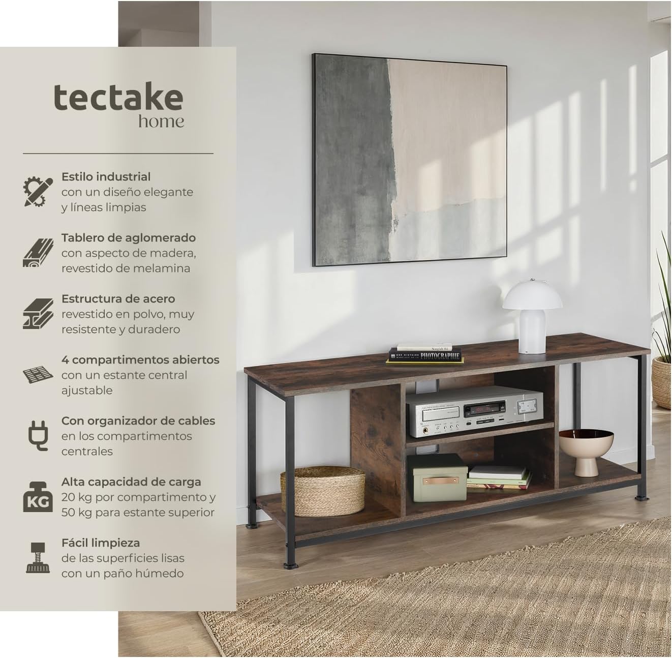 Thumbnail 1 de tectake Mueble TV Salon Industrial 120x40x50
