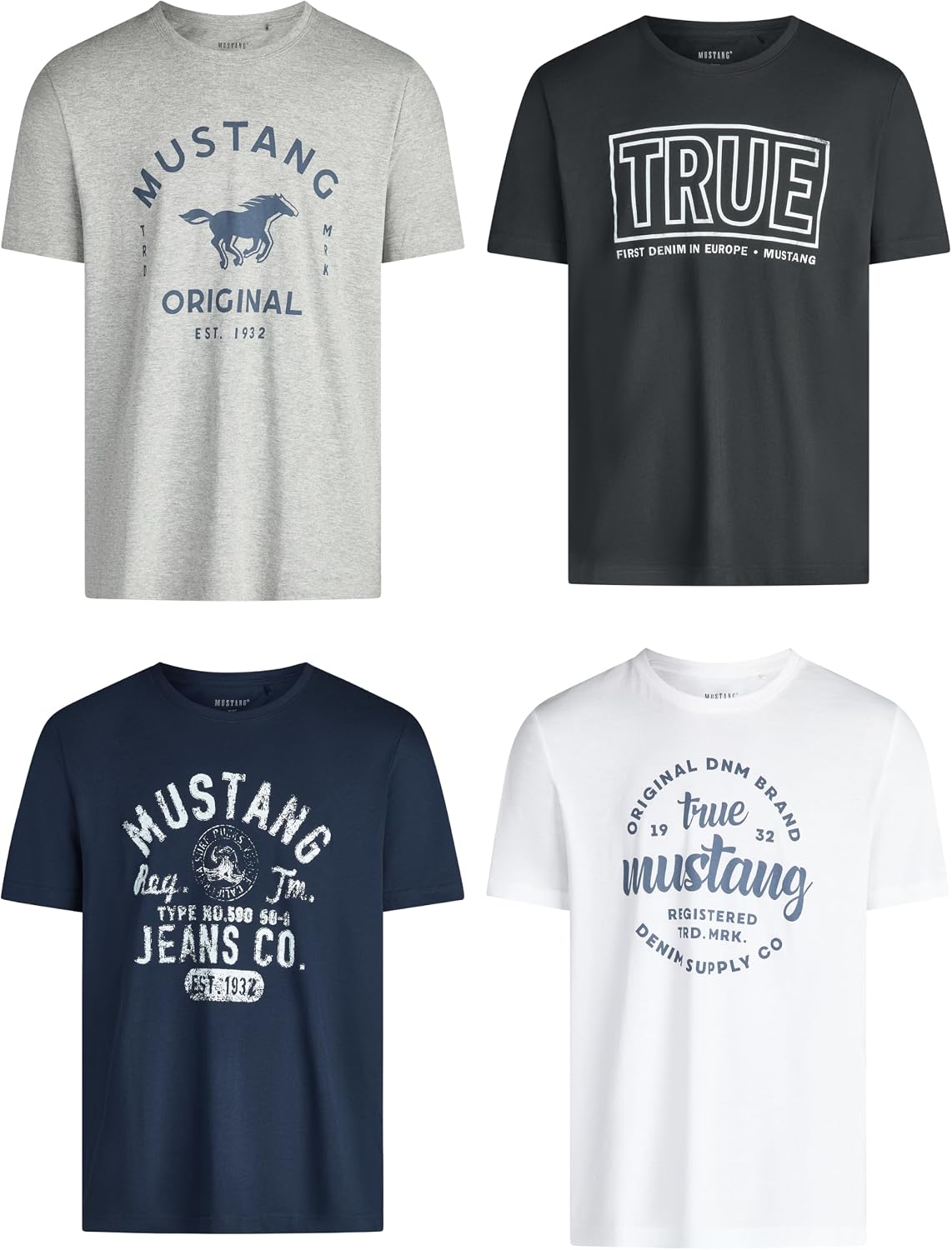 Detalle de MUSTANG Herren Baumwolle Regular Fit 4er Pack T-Shirts – Rundhals, Kurzarm, Logoprint