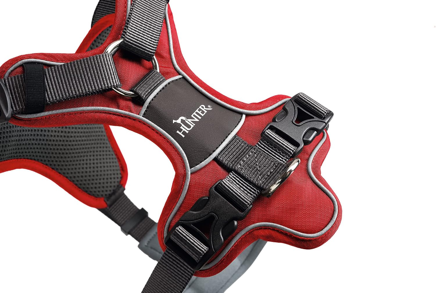 Detalle de Hunter DIVO Hundegeschirr XS 34–47 cm rot/grau – Ergonomisch, reflektierend und vielseitig einsetzbar