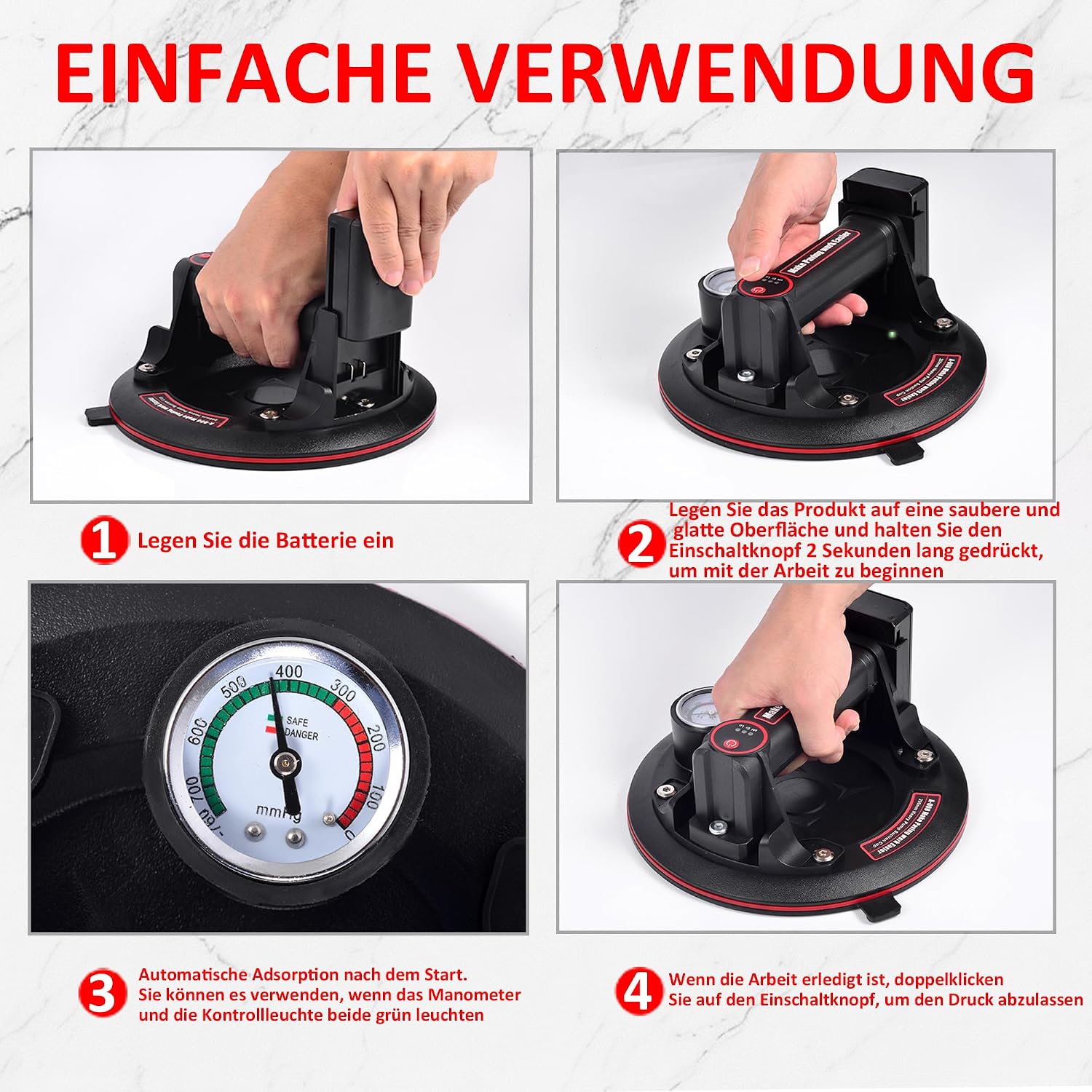 Detalle de Elektrische vacuümzuignappen van 20,3 cm met manometer, set van 2, tot 200 kg