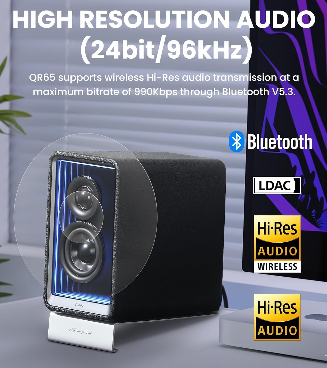 Thumbnail 2 de Edifier QR65 desktop active monitor speakers with 2.75-inch long-throw drivers, Bluetooth and built-in lighting (Black)