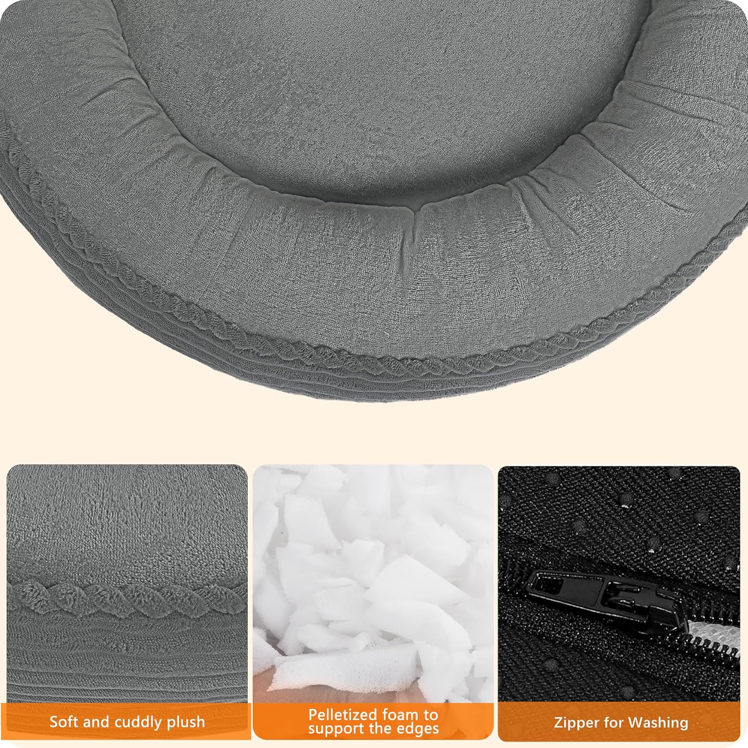 Detalle 2 de HMTOPE Hundebett Kleine Hunde, Katzenbett – runder Cordkorb Ø 60 cm, Waschbar, Mittelgrau