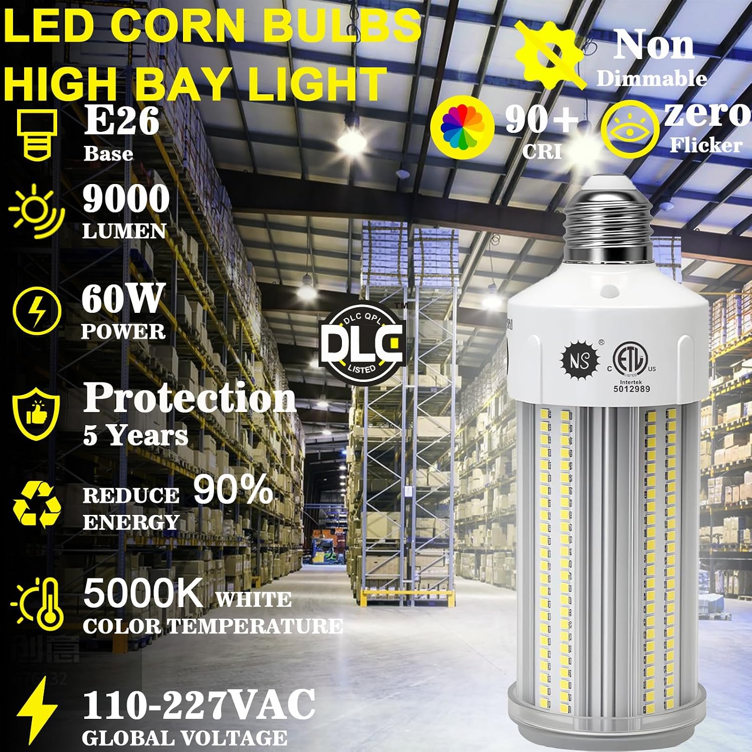 Detalle de NS CCL30 LED Corn Bulb, 9,000 Lumens, 5000K Daylight, E26