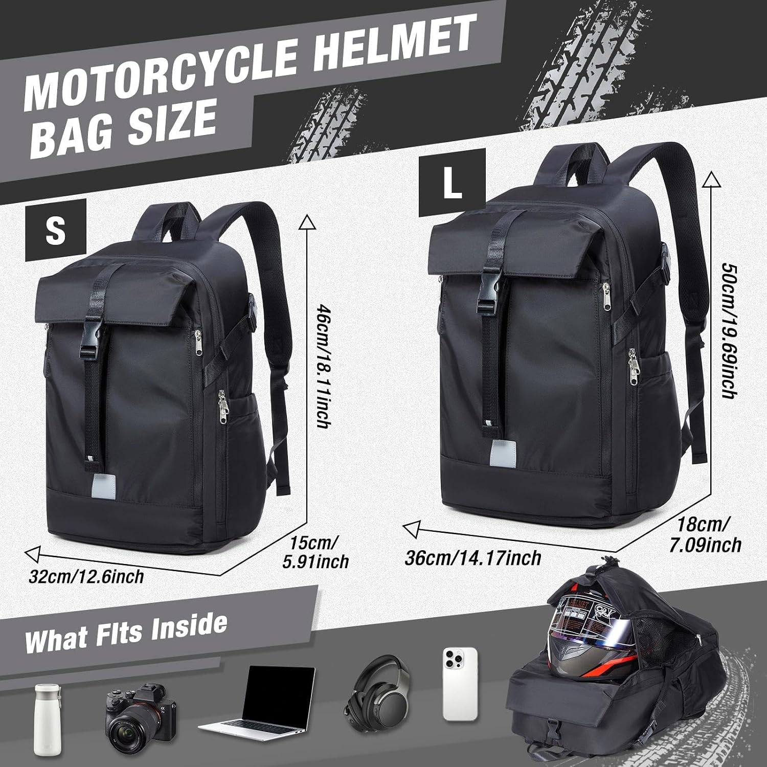 Thumbnail 1 de HYC00 Motorcycle Backpack: Waterproof, Expandable Main Compartment and Practical Daypack for Riding and Travel