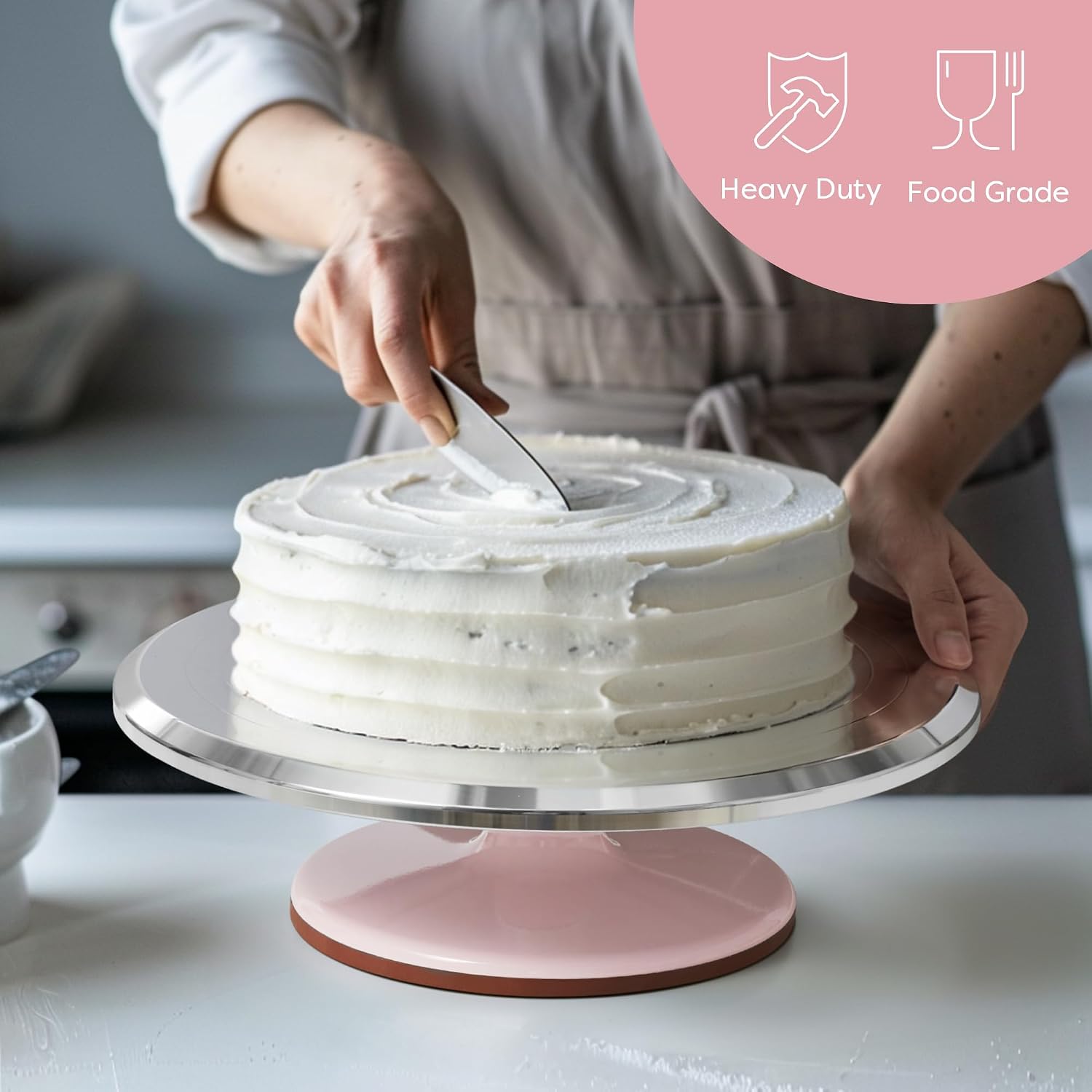 Detalle de Kootek 12-Inch Aluminium Alloy Revolving Cake Stand (360° Rotating Cake Turntable)