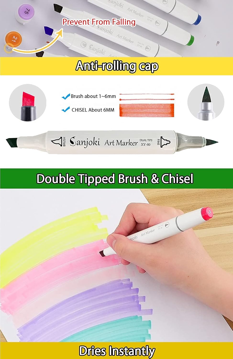 Thumbnail 4 de SANJOKI 80 Colors Alcohol Brush Markers – Dual Tip, Carry Case & Sketchbook